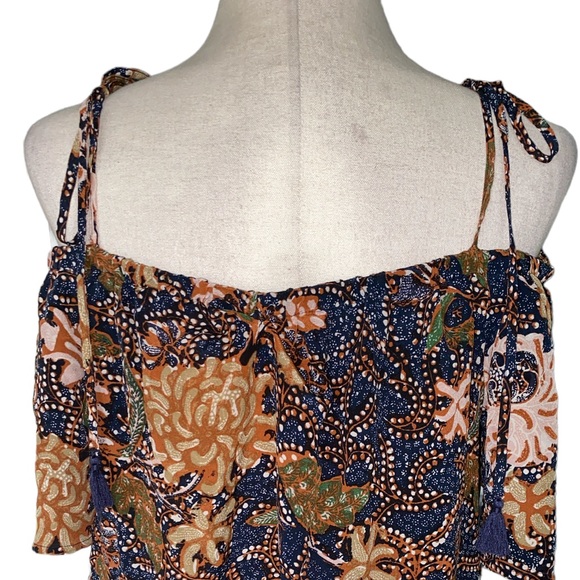 Madewell Silk Cold Shoulder Tie Tassel Straps Sea Floral Crop Top - M - Picture 9 of 15